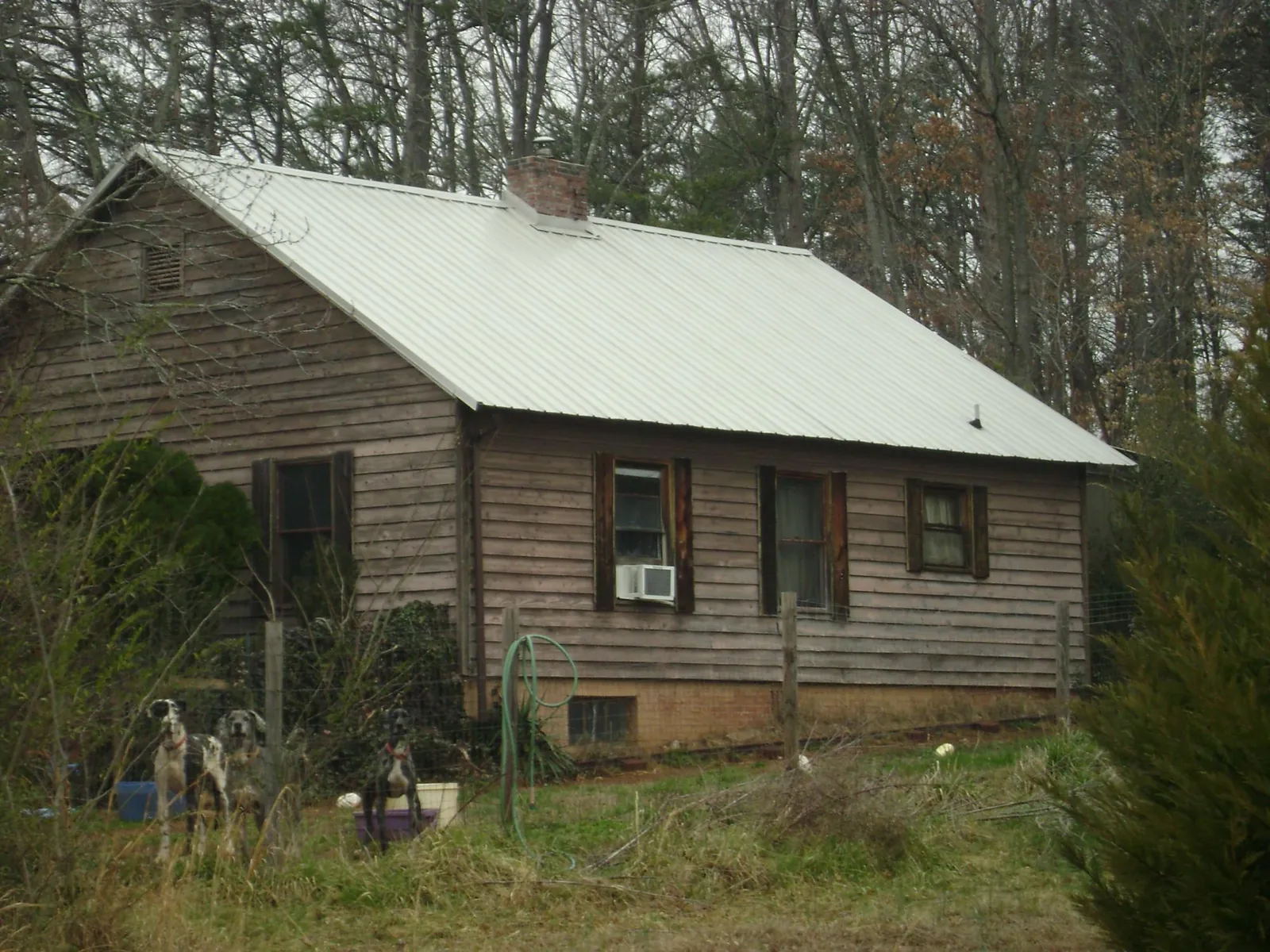 White metal roof on an old wood sided farmhouse, from a Asphalt Shingle Roof Repair job in New River